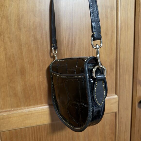 Dooney & Bourke Mini Flap Crossbody Black Croc Leather Pink Lining Y2K 2000s Bag - Picture 5 of 16